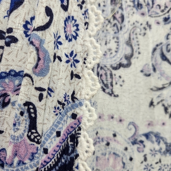 DR Dylan Ryan Purple Blue Floral Paisley Open Front Lace Trim Kimono Size L - Picture 5 of 6